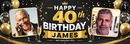 Black + Gold 40th birthday Personalised Birthday Banner