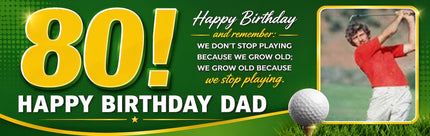 Golf Never Stops 80th Birthday Personalised Photo Banner