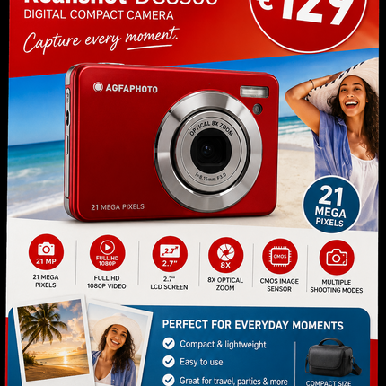 AgfaPhoto Realishot DC8300 Red Digital Camera 21MP, 8x Optical Zoom