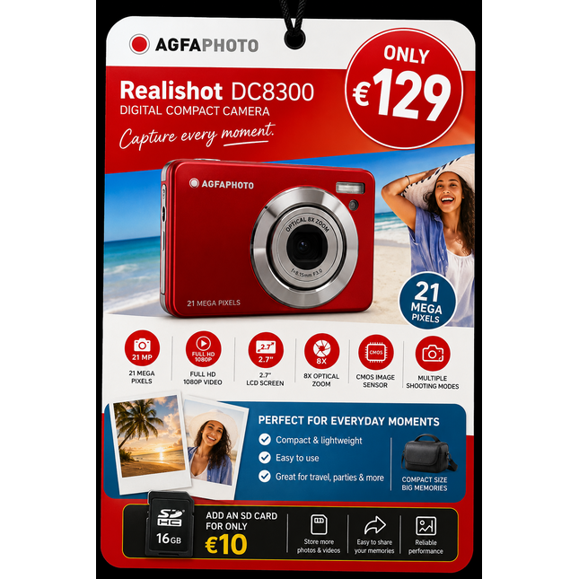AgfaPhoto Realishot DC8300 Red Digital Camera 21MP, 8x Optical Zoom