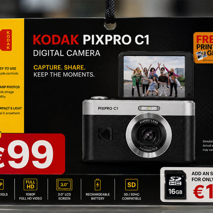 Kodak PIXPRO C1 SELFIE Black Digital Camera 13MP, Flip Screen & 4x Digital Zoom