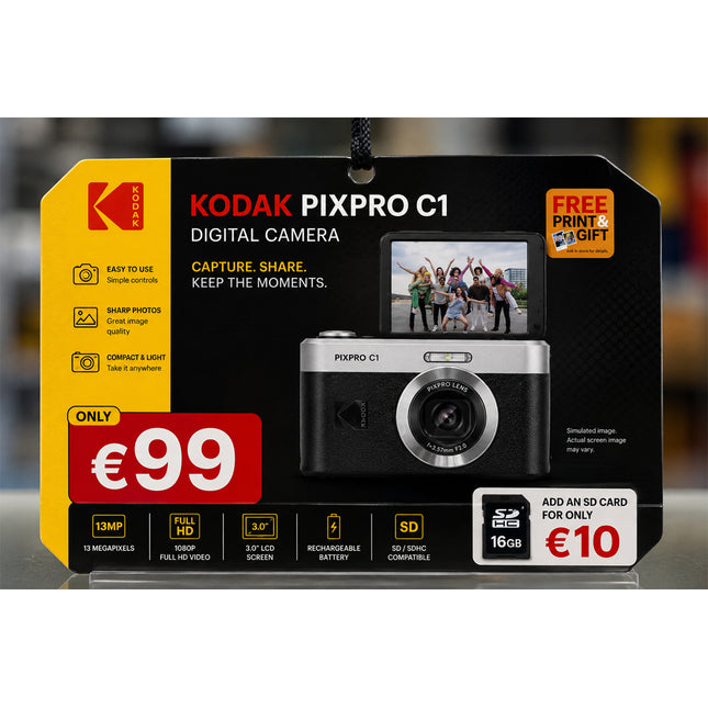 Kodak PIXPRO C1 SELFIE Black Digital Camera 13MP, Flip Screen & 4x Digital Zoom