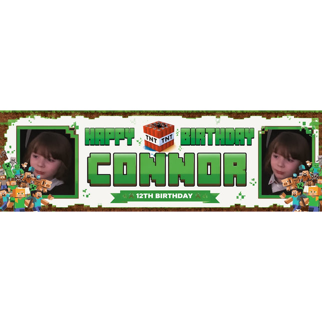 Minecraft Birthday Party Personalised Photo Banner