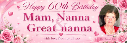 Mums Floral 60th Birthday Party Personalised Photo Banner