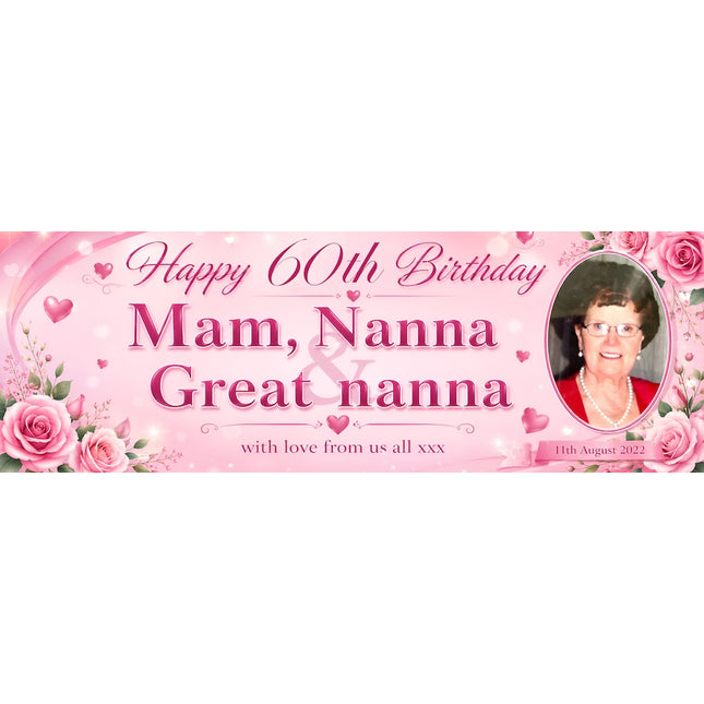 Mums Floral 60th Birthday Party Personalised Photo Banner