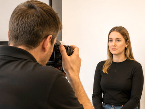 Professional passport photograph taken in store