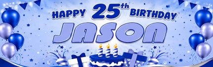 Blue Day Birthday Party Personalised Photo Banner
