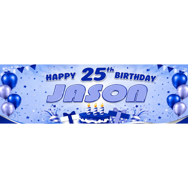 Blue Day Birthday Party Personalised Photo Banner