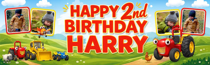 Tractor Tom Personalised Photo Birthday Banner