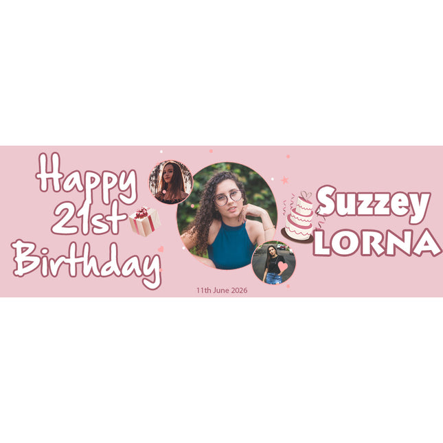 Cake & Presents 21st Birthday Party Personalised Photo Banner