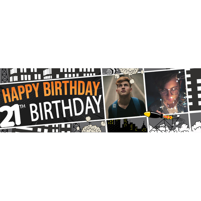 Comic Book Personalised 21st Birthday Photo Banner
