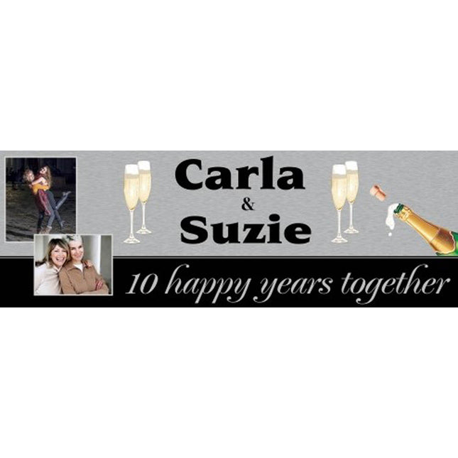 Champagne And Bubbles Anniversary Personalised Banner