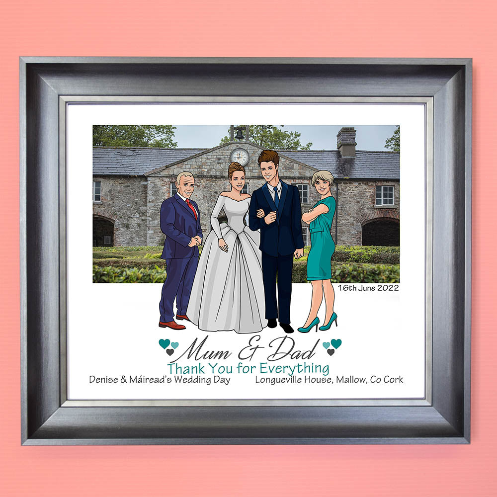 Our Custom Wedding Day Family Caricature Gift