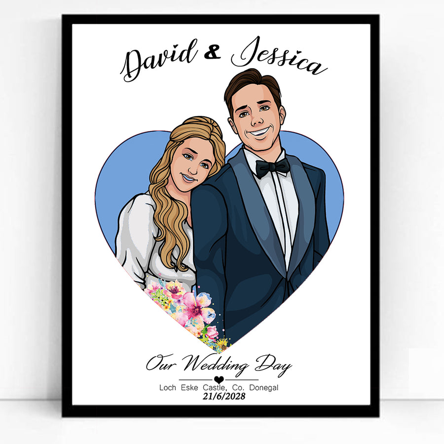 Our Wedding Day Half Body CartoonMeNow Hand Drawn Caricature Portrait Wedding Gift