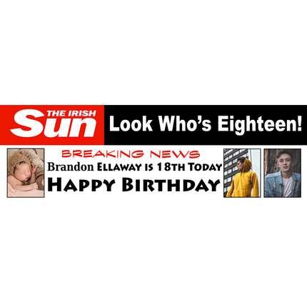 Irish Sun 18 today Headlines Personalised Birthday Photo Banner