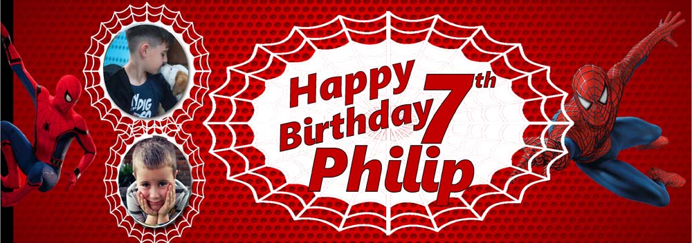 2x Personalised Spiderman Birthday Banner – Children's Party Decoration Poster – Dailygifts