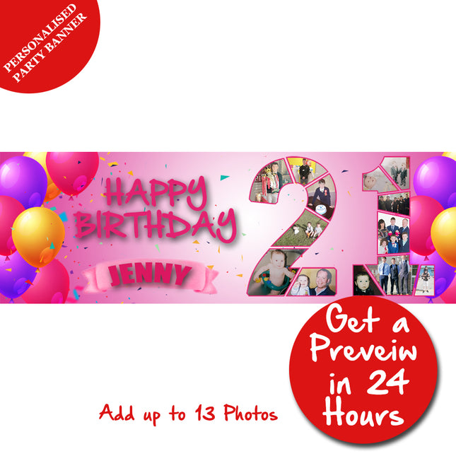 21st Number Photo Collage Birthday Party Personalised Banner