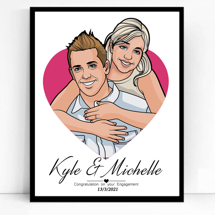 Half Body CartoonMeNow Hand Drawn Caricature Portrait Engagement Gift