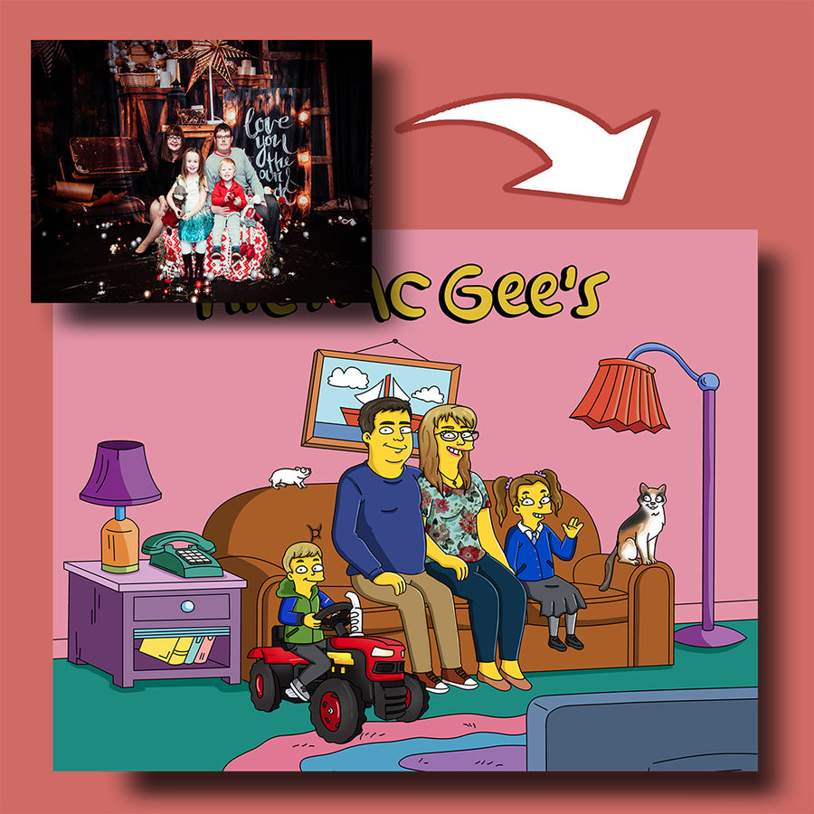 Simpsonify Yourself CartoonMeNow Hand Drawn Family Caricature Portrait