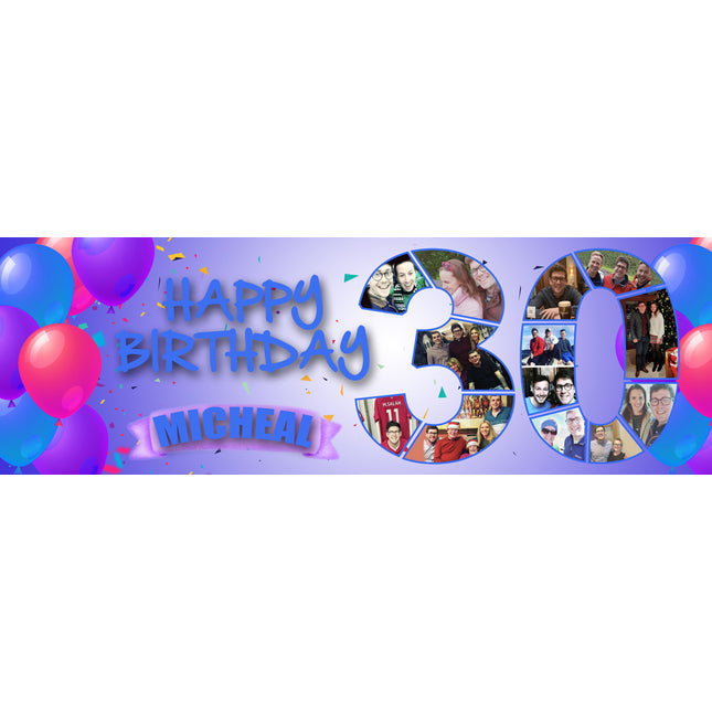 30th Birthday Number Photo Collage Party Personalised Banner