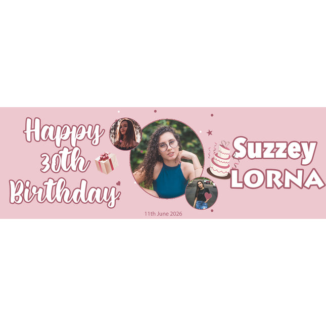 Cake & Presents 30th Birthday Party Personalised Photo Banner
