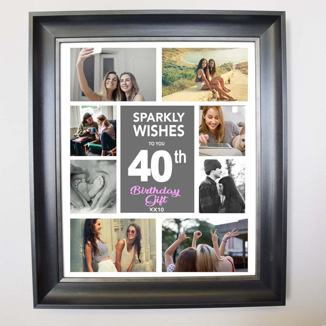 Sparkly Wishes On Your 40th Birthday - Framed Photo Collage