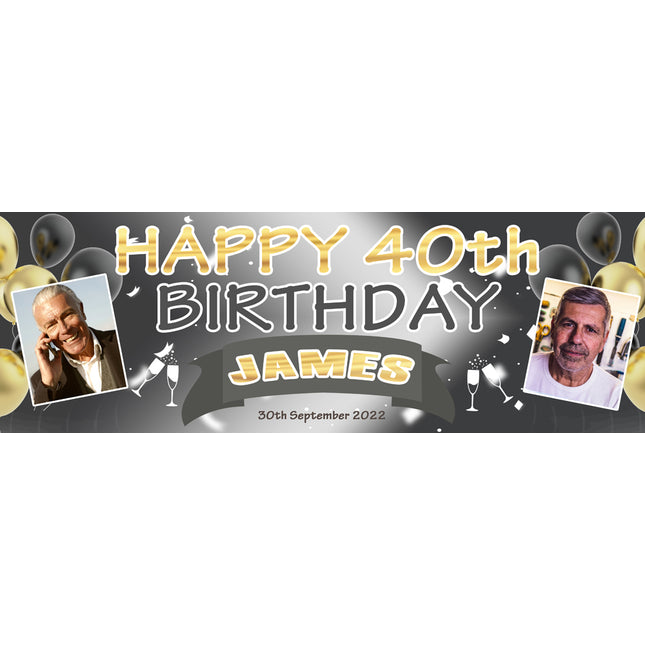 Black + Gold 40th birthday Personalised Birthday Banner