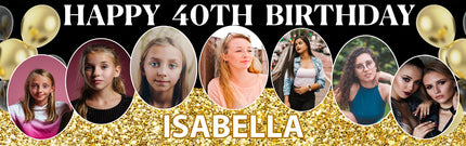 Gold And Black Glitter 40th birthday Personalised Birthday Banner