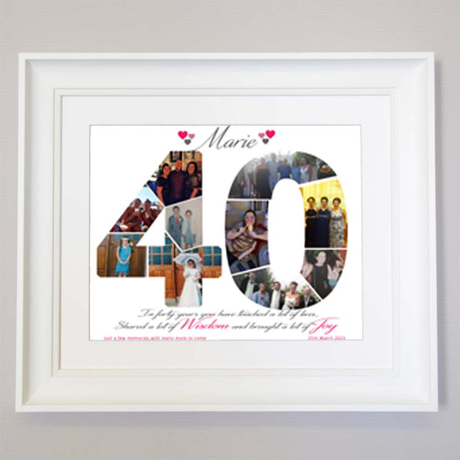 40th Framed Number Collage Birthday Gift