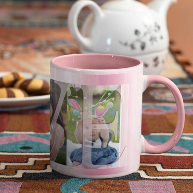 LOVE On Pink PhotoCollage Personalised Photo Mug