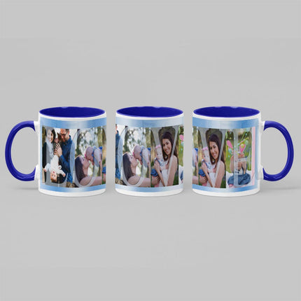 LOVE On Blue PhotoCollage Personalised Photo Mug