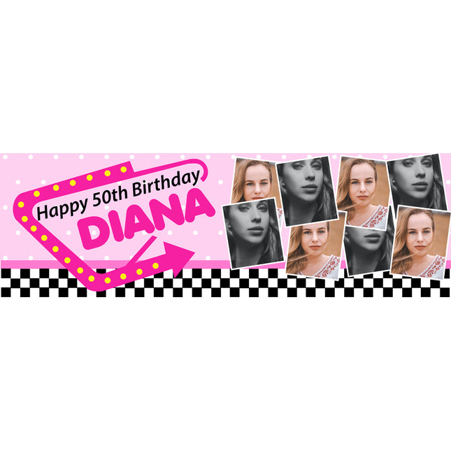 60s America Diner 50th Birthday Personalised Photo Banner