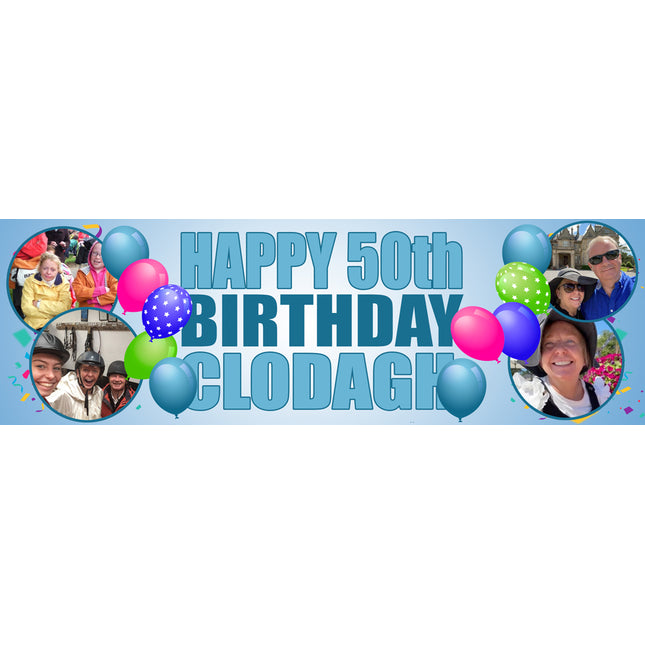 50th Birthday Blue Circle It Up Personalised Photo Banner