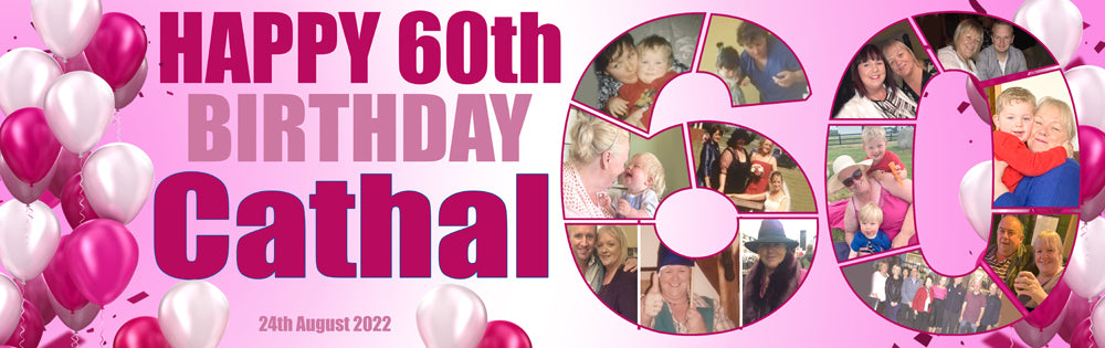 60th Birthday Number Photo Collage Party Personalised Banner