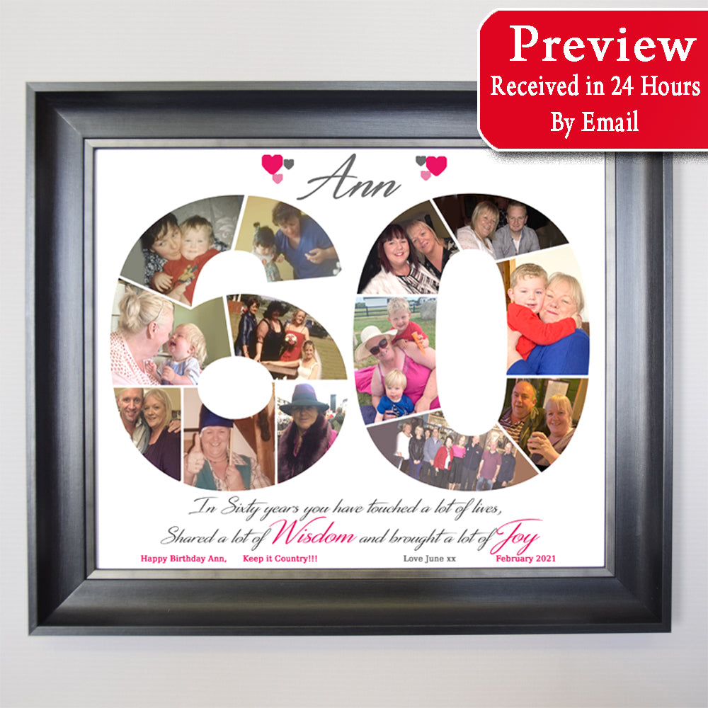 60th Framed Number Collage Birthday Gift