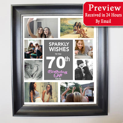 Sparkly Wishes On Your 70th Birthday - Framed Photo Collage