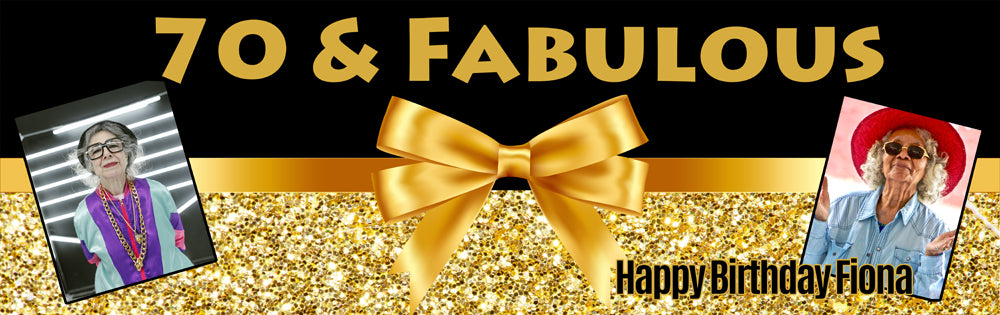 70th Birthday Fabulous Bows And Sparkle Personalised Photo Banner