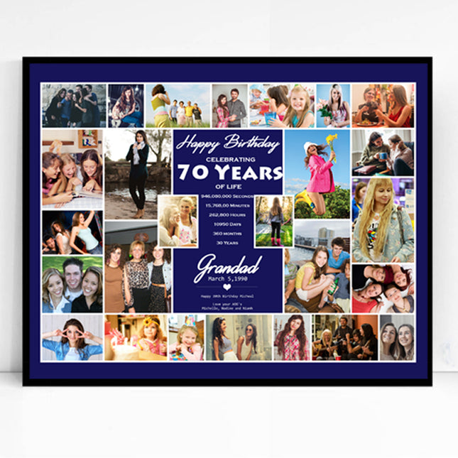 70th Birthday Celebration Framed Photo Collage