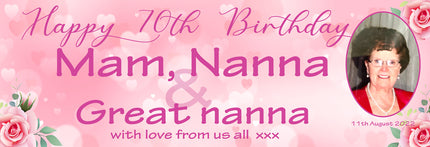 Mums Floral 70th Birthday Party Personalised Photo Banner
