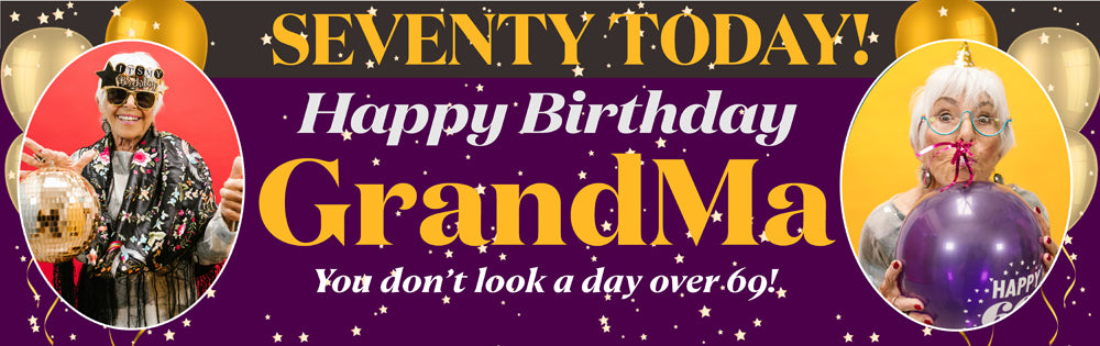 Purple and Grey 70th Birthday Personalised Birthday Banner