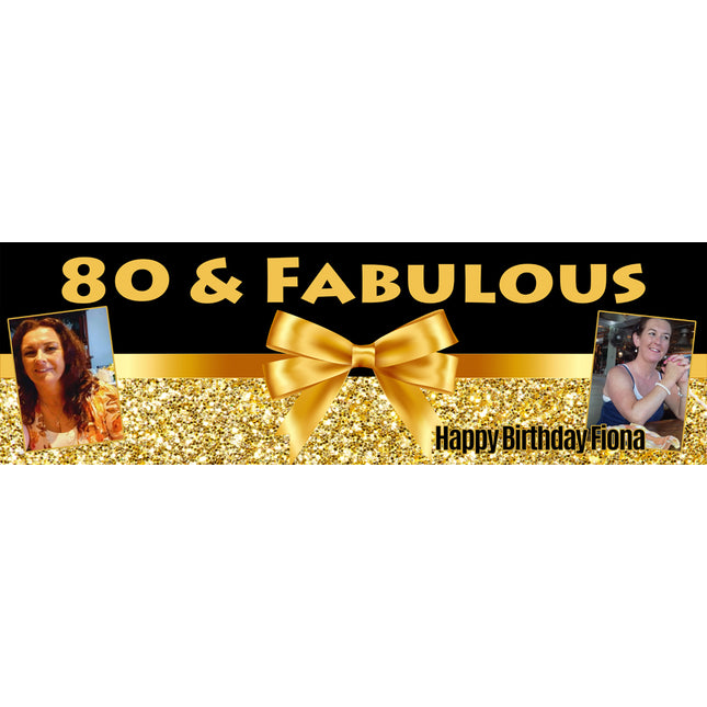 80th Birthday Fabulous Bows And Sparkle Personalised Photo Banner