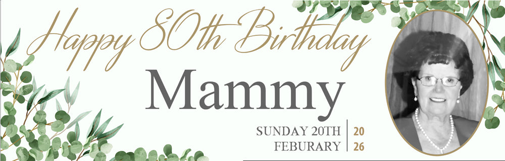 Natures Way 80 Birthday Floral Personalised Photo Banner