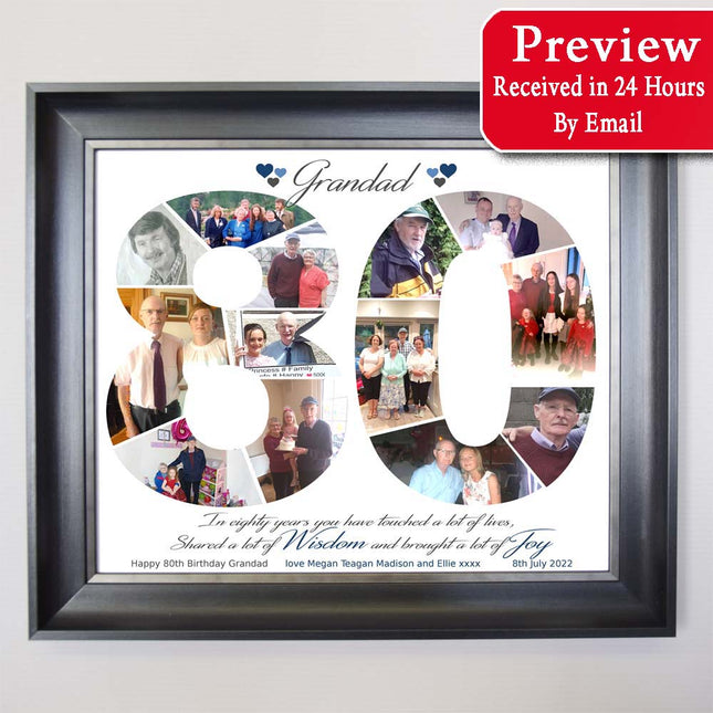80th Framed Number Collage Birthday Gift