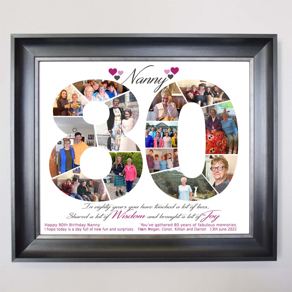 80th Framed Number Collage Birthday Gift