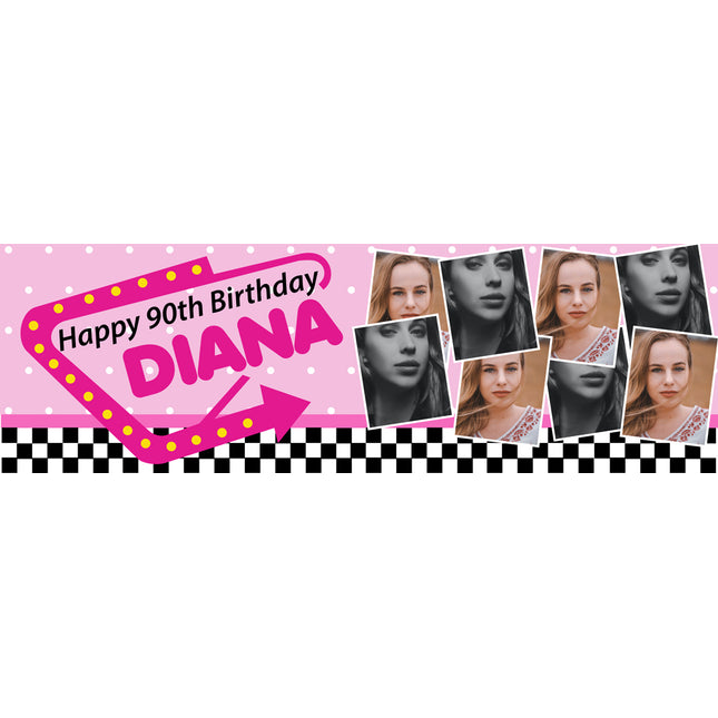 60s America Diner 90th Birthday Personalised Photo Banner