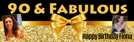 90th Birthday Fabulous Bows And Sparkle Personalised Photo Banner