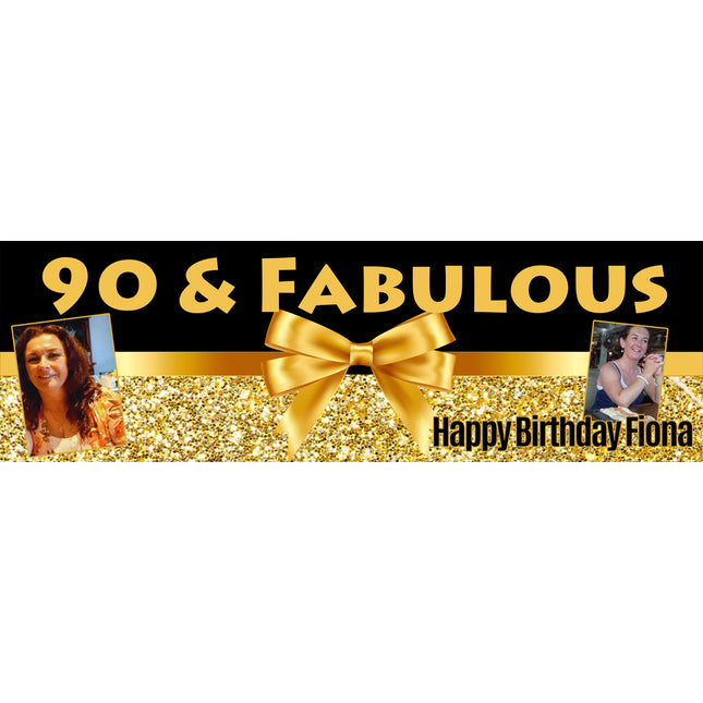 90th Birthday Fabulous Bows And Sparkle Personalised Photo Banner