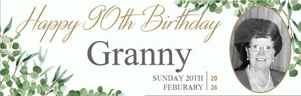 Natures Way 90th Birthday Floral Personalised Photo Banner