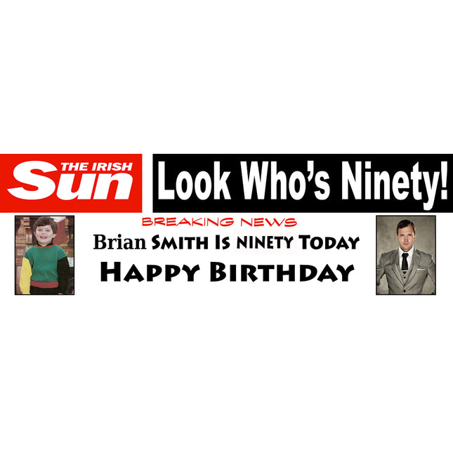 90th Birthday Irish Sun Headlines Personalised Birthday Photo Banner