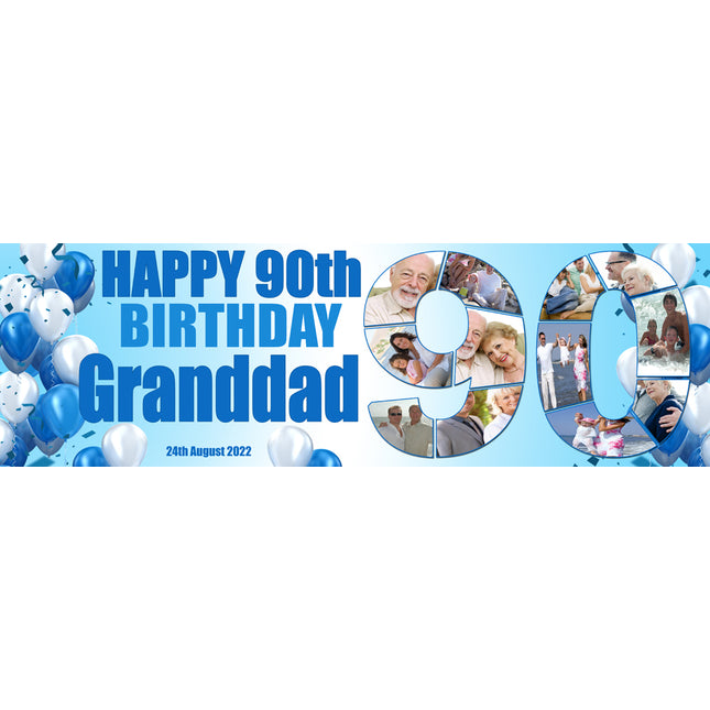 90th Birthday Number Photo Collage Party Personalised Banner